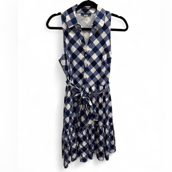 Tommy Hilfiger Dresses & Skirts - Tommy Hilfiger Gingham-Print Belted Navy Blue and White Sleeveless Dress, Size 4